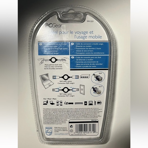 Philips RJ11 & RJ45 Internet Ethernet 3.9' Retractable Slider Cable PM1223 - Picture 2 of 2